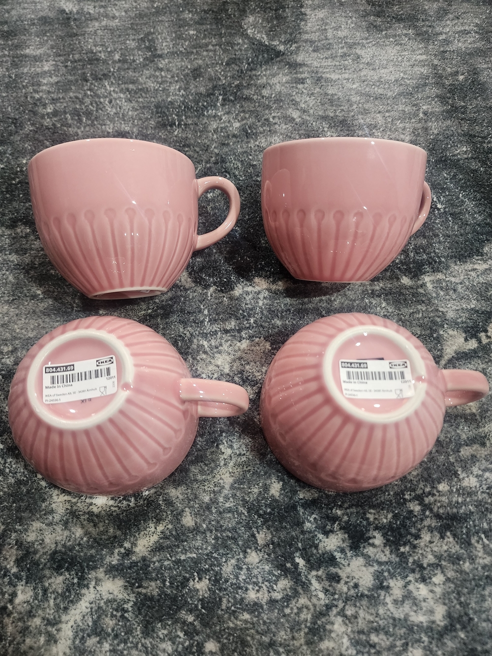 IKEA Pink Ribbed Ceramic Mugs - Set of 4